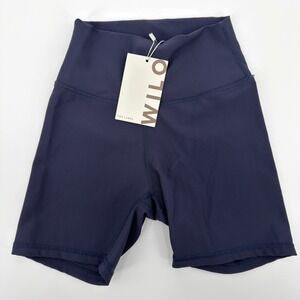 WILO The Label Ribbed High Waisted Biker Shorts Navy Blue XS NWT